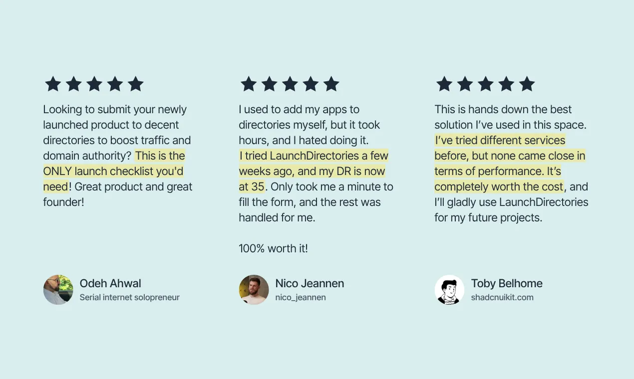 testimonials for LaunchDirectories