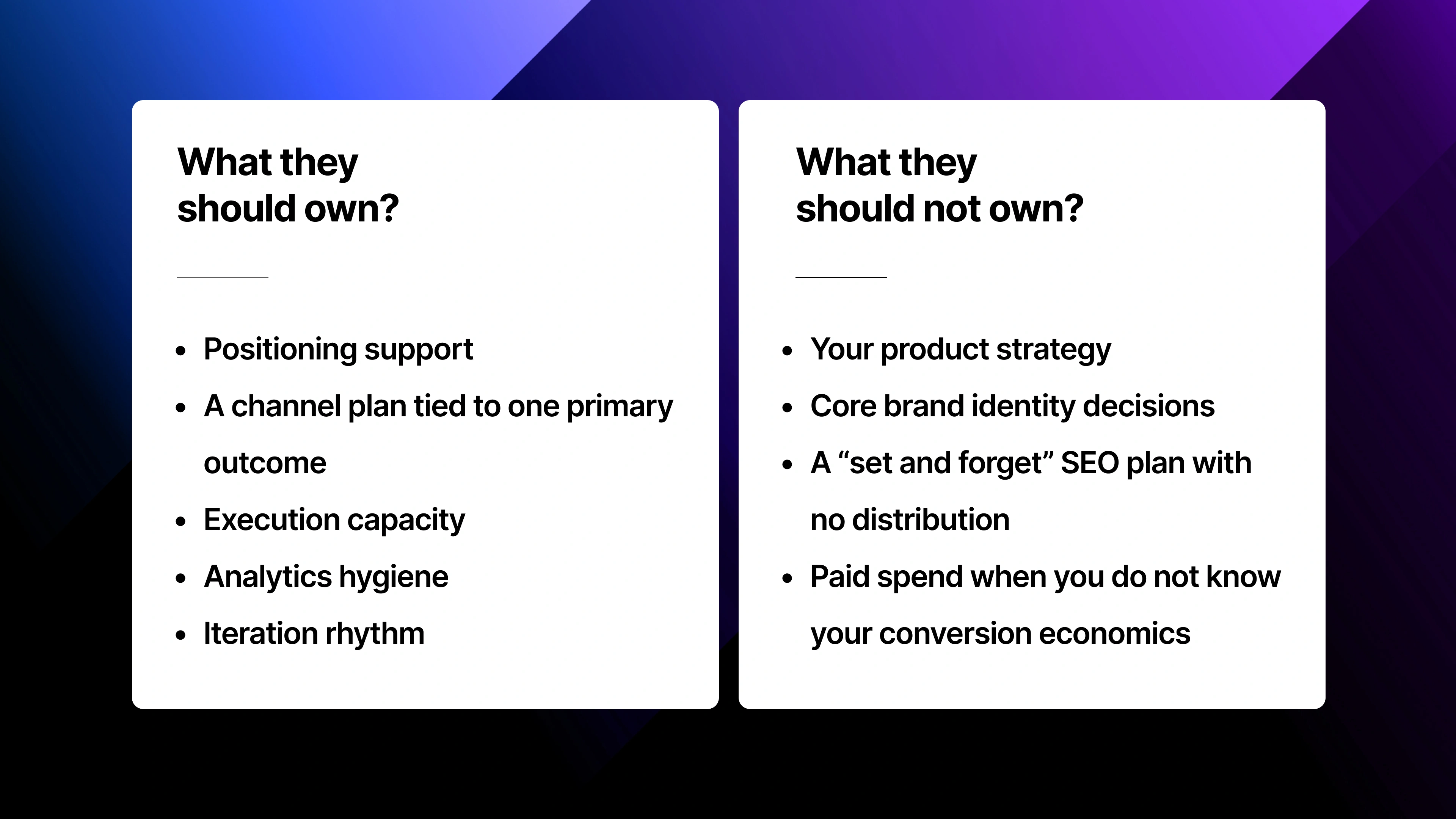 what the startup marketing agency should own and what they should not