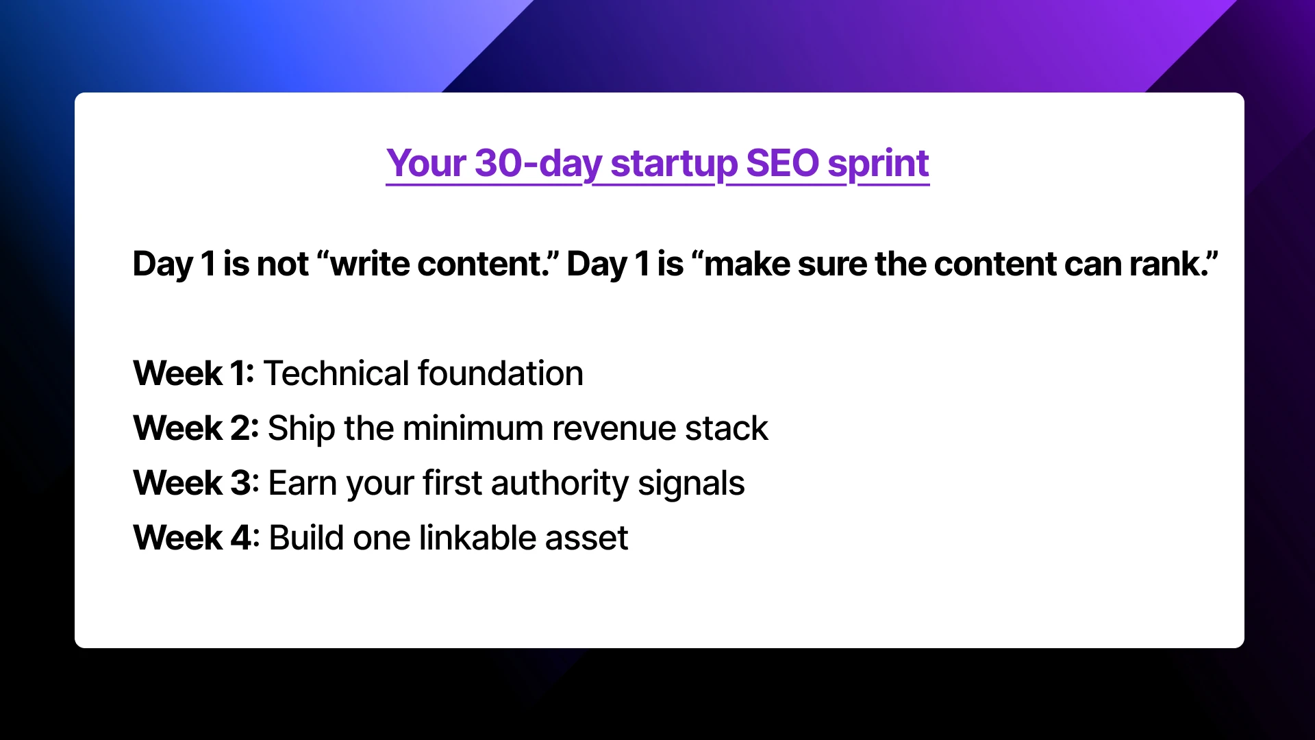 Your 30 Day Startup Seo Sprint